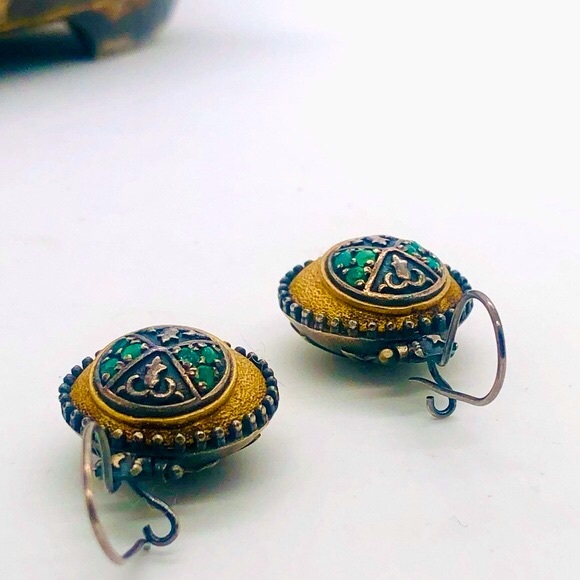 Vintage Ornate 925 Emerald Earrings - Picture 10 of 14